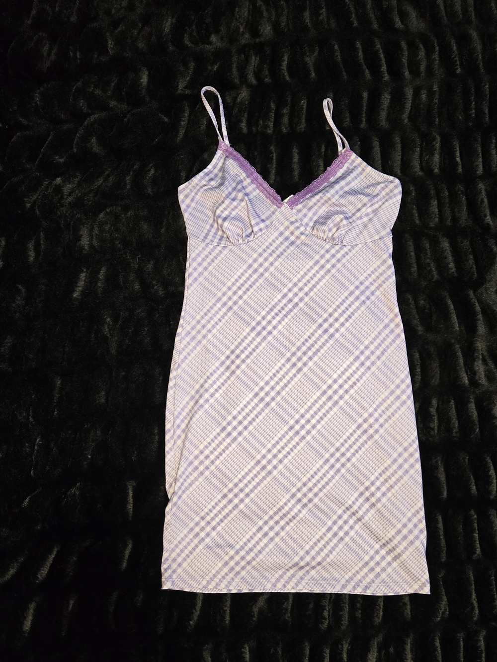 Empyre Lilac Plaid Lace-Trim Slip